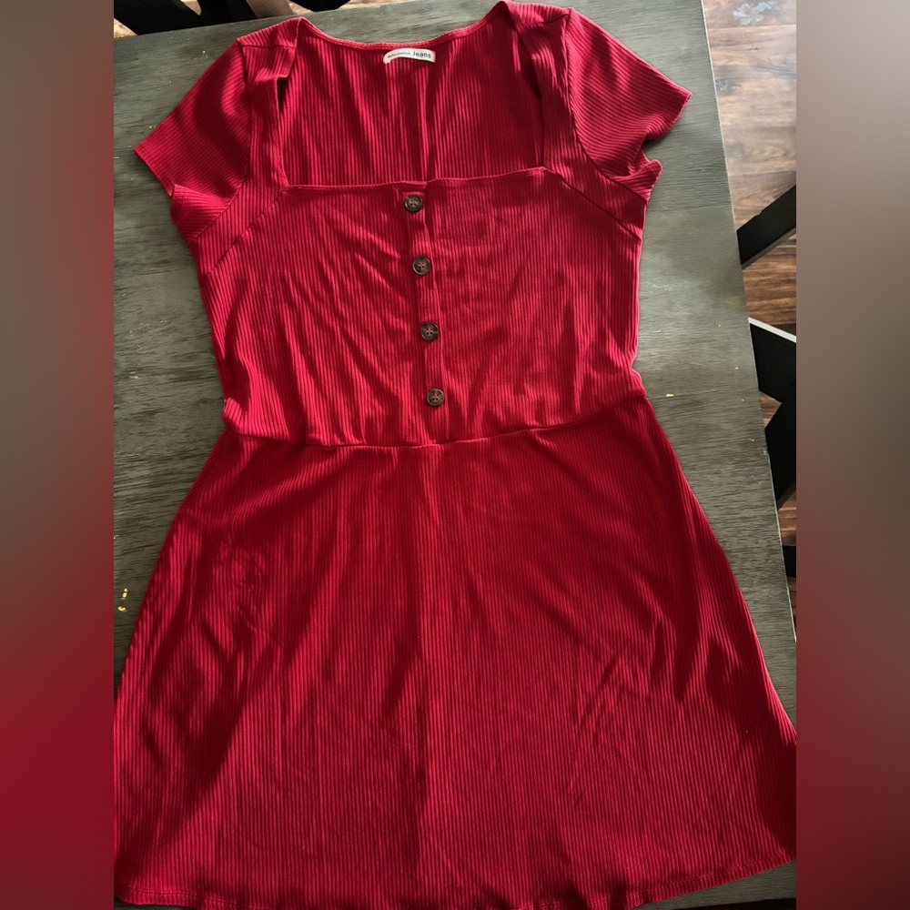 Reformation Red Button-Down Ribbed Mini Dress - image 2